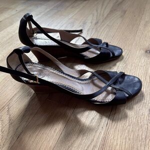 Chloe Black Leather Strappy Sandals w/ wedge heel, size 6. Gently used.